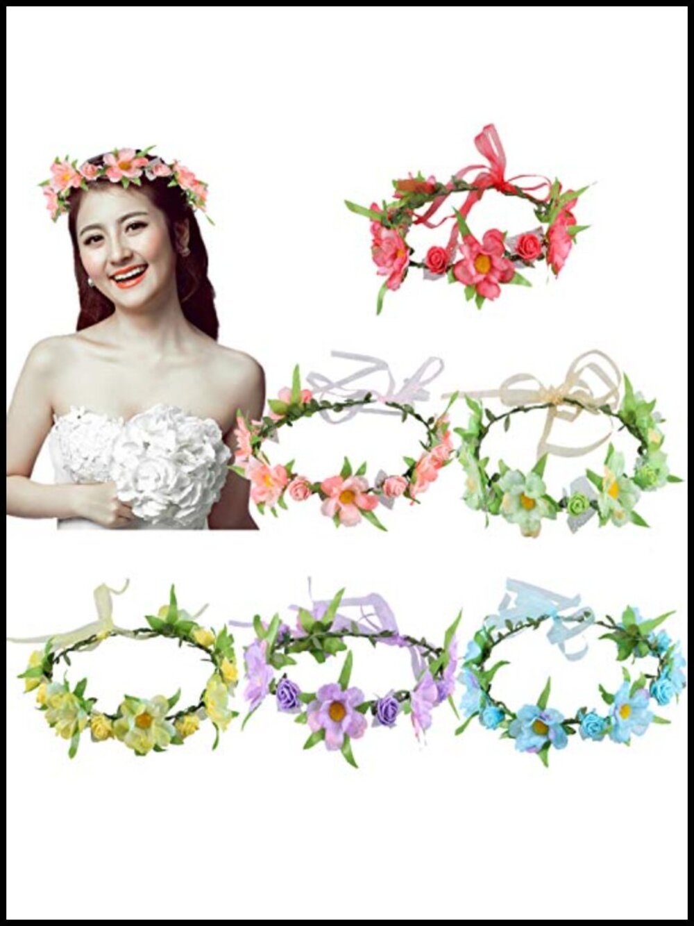 Boho Flower Crowns with Elastic Ribbon Floral Headbands Garland for Wedding